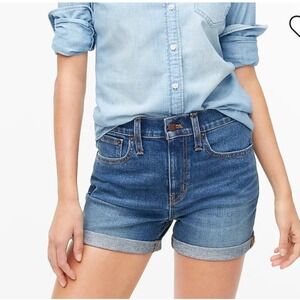 J. Crew High Waisted Cuffed Denim Mom Shorts 26 (Measures 28") Medium Wash